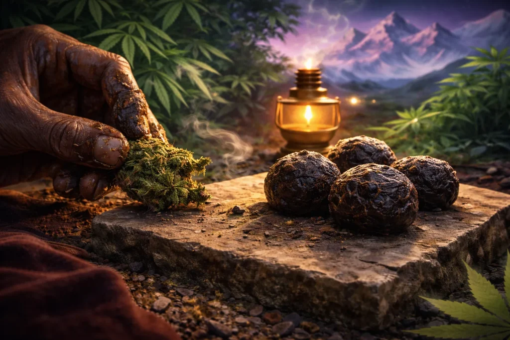 Charas Hash – traditionelle Herstellung durch Handreiben der Cannabisblüten