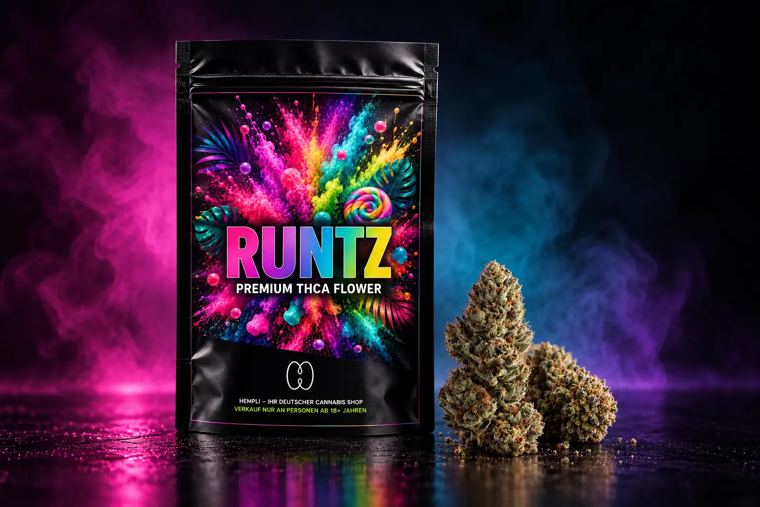 Runtz THCA Blüten und verpackung