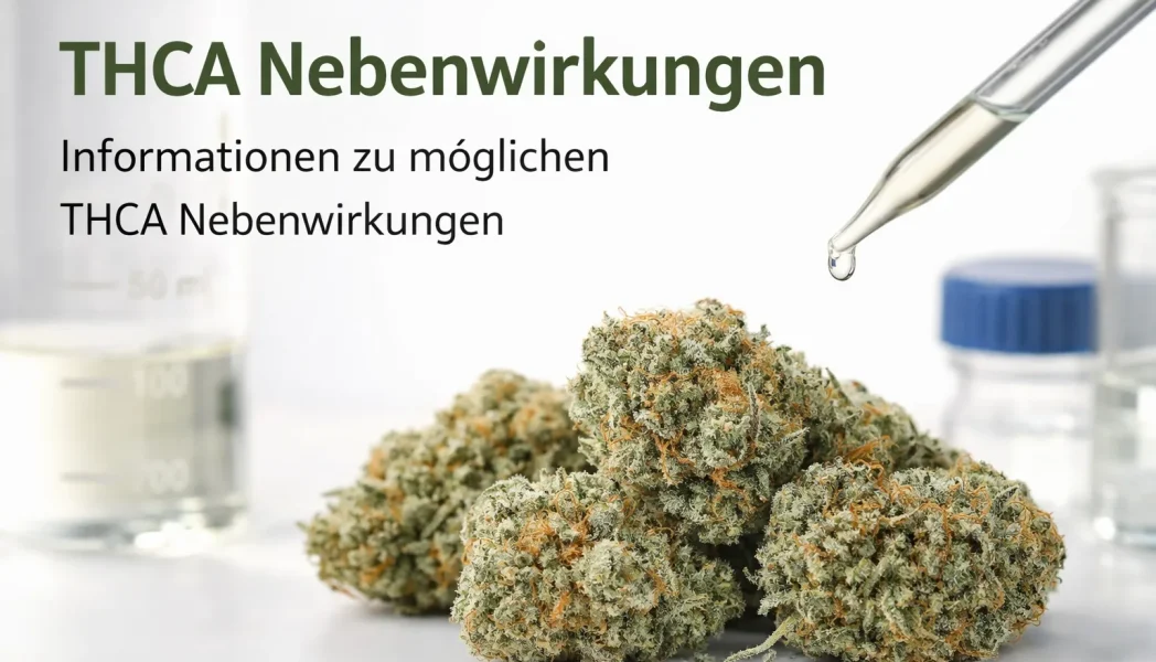 THCA Blüten Nahaufnahme mit Laborpipette – Informationen zu möglichen THCA Nebenwirkungen