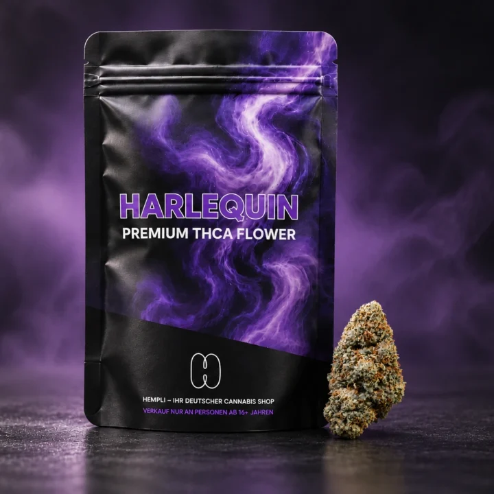Harlequin THCA blüten und verpackung