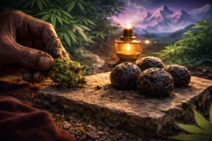 Charas Hash – traditionelle Herstellung durch Handreiben der Cannabisblüten