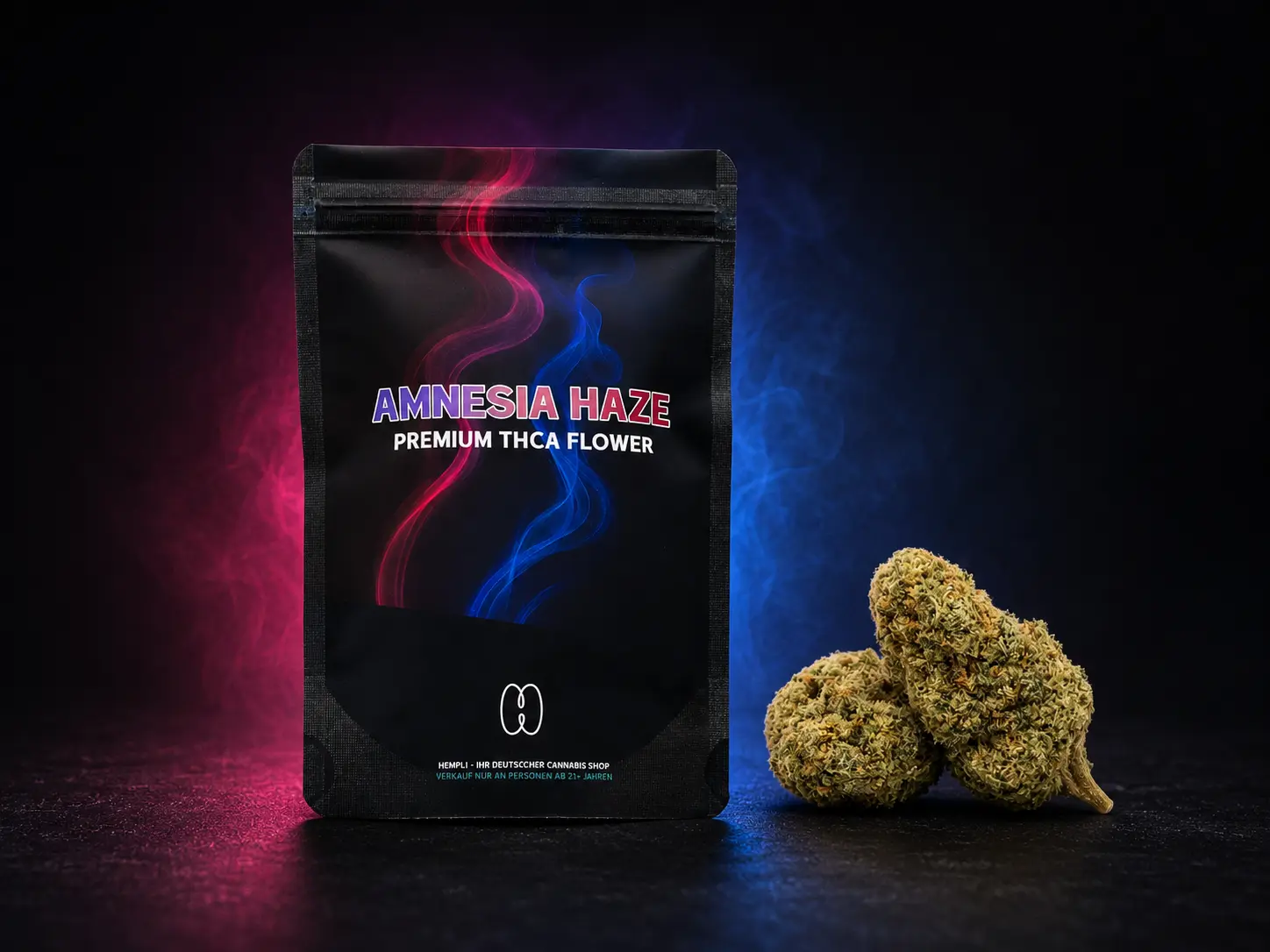 Amnesia haze THCA-blüten und verpackung